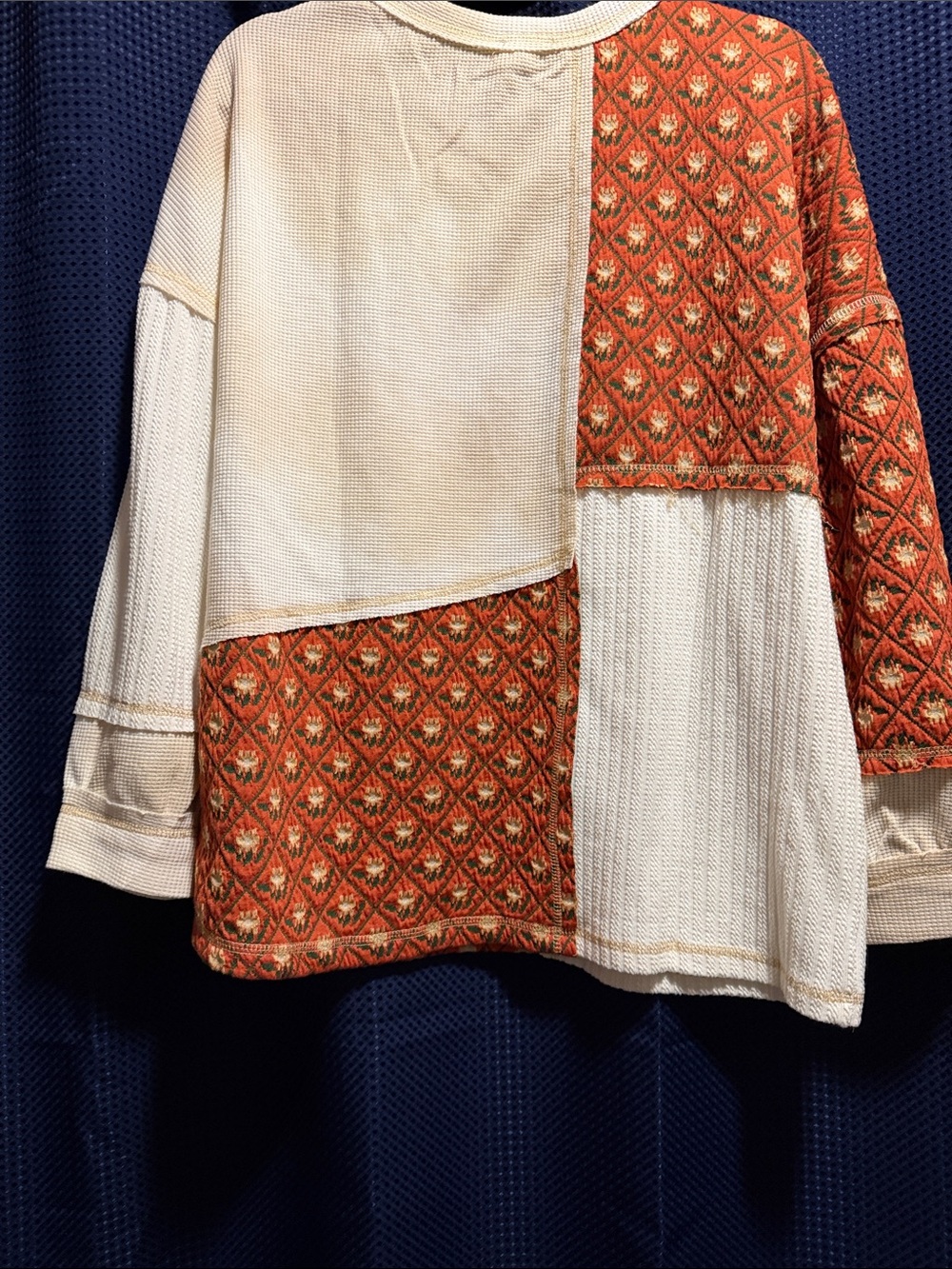 POL Cream and Rust Patchwork Waffle-Knit Pullover - Picture 7 of 14